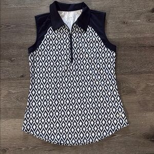 Jofit Women's Black and White Sleeveless Polo Top